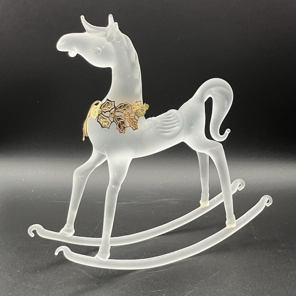 Vtg Silvestri Rocking Horse Hand Blown Frosted Glass / Christmas Figure‎ / Flaw